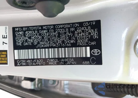 2019 Toyota Prius Prime Plus z USA, uszkodzony, nr VIN JTDKARFP9K3116166